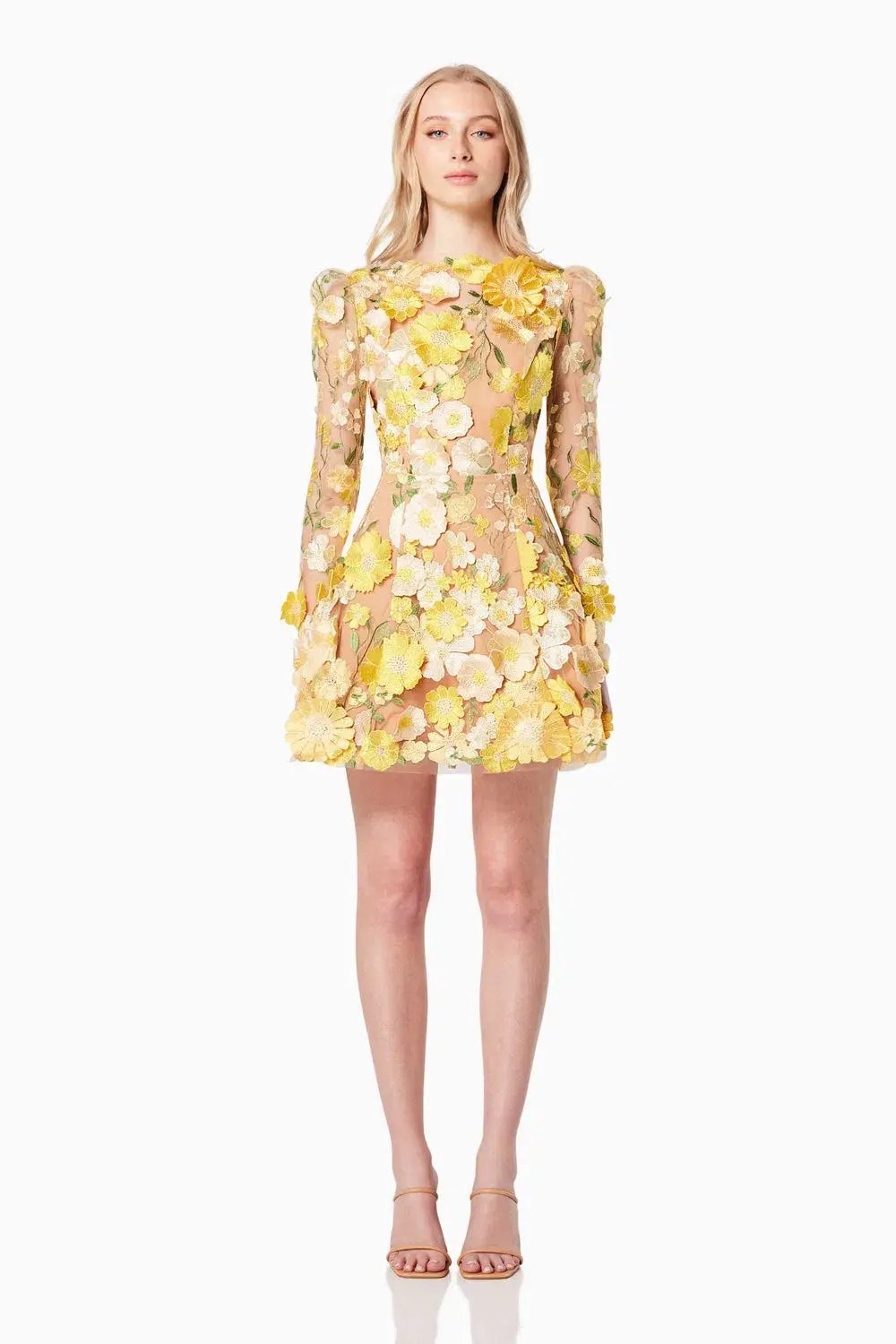 Elliatt Goldenvoice 3D Floral Mini Dress in Yellow Size 12 photo 2