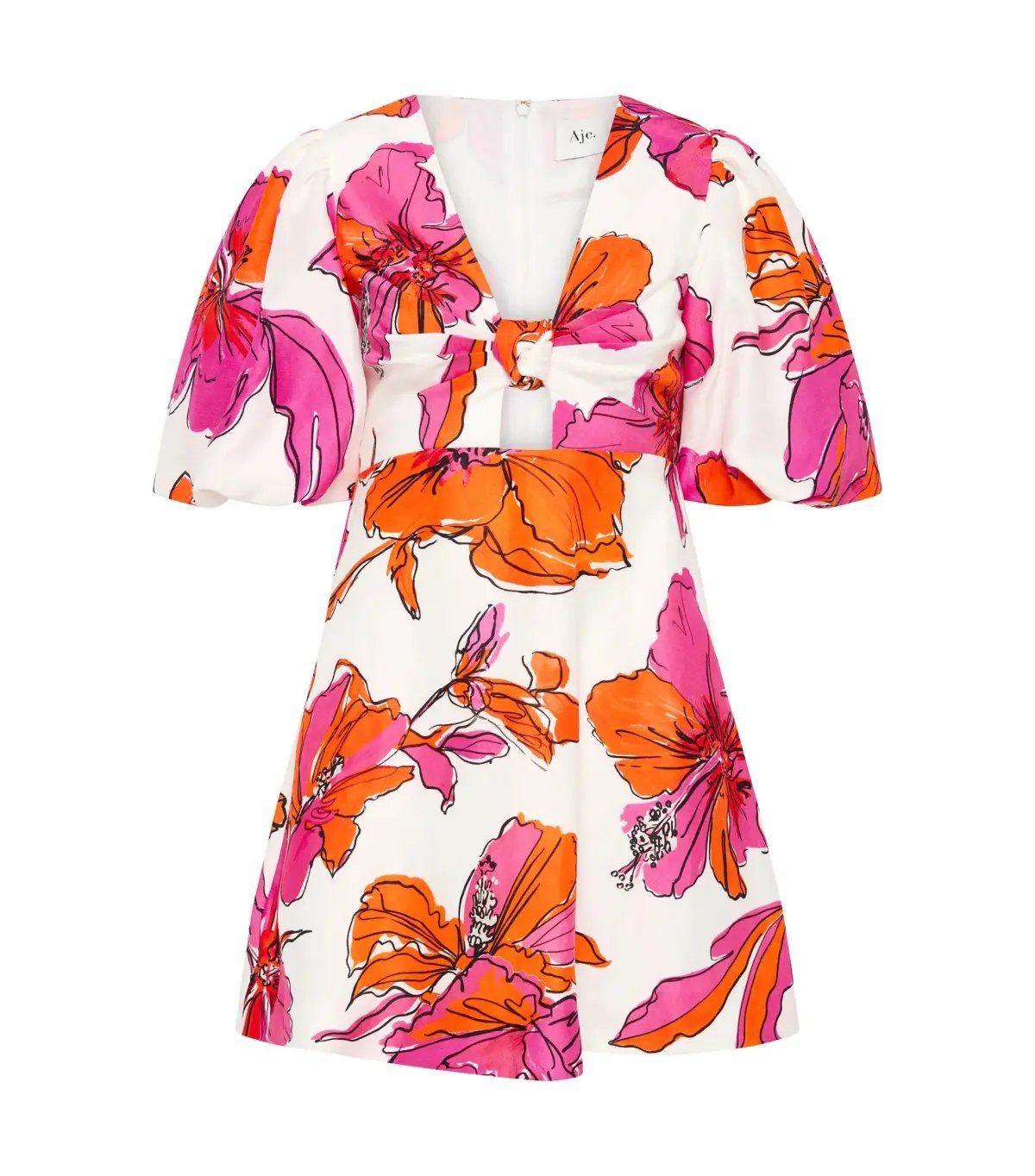 Aje Overflow Knotted Mini Dress Vivid Hibiscus Size AU 16 photo 4