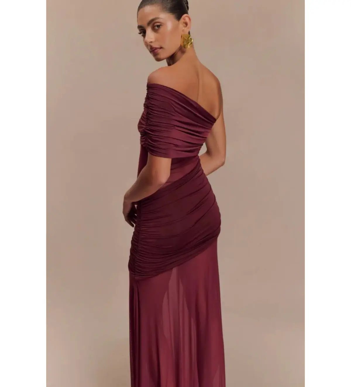Meshki Dallas One Shoulder Mesh Maxi Dress Burgundy Size AU 8 photo 3