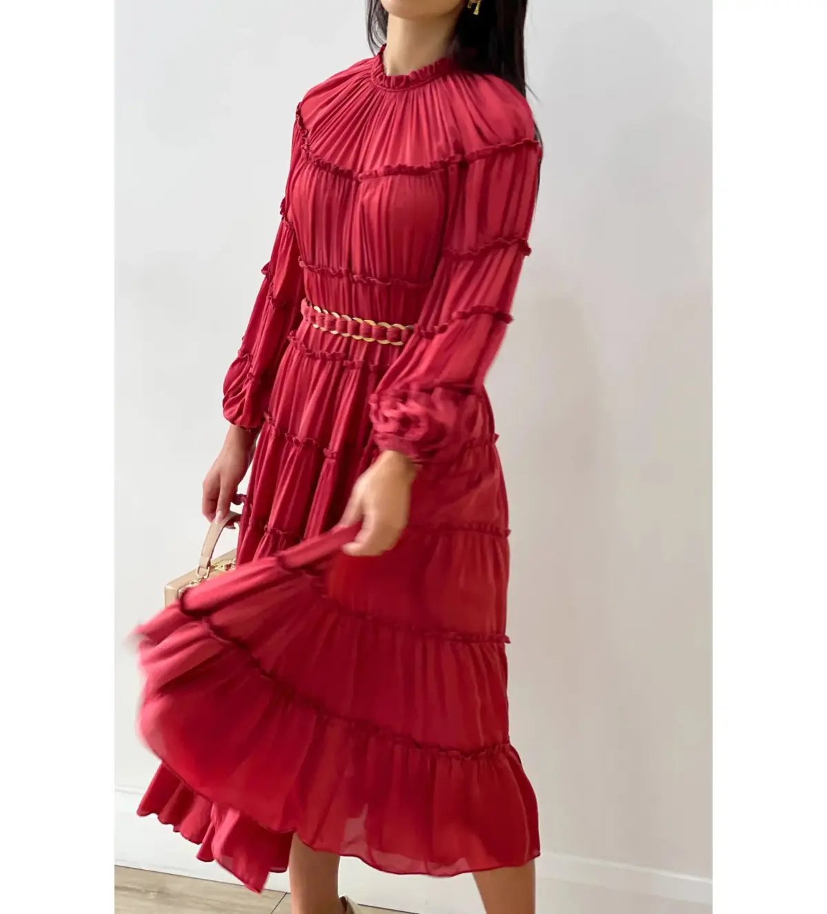 Zimmermann Silk Tiered Midi Dress Red Size 1 AU 10 photo 3