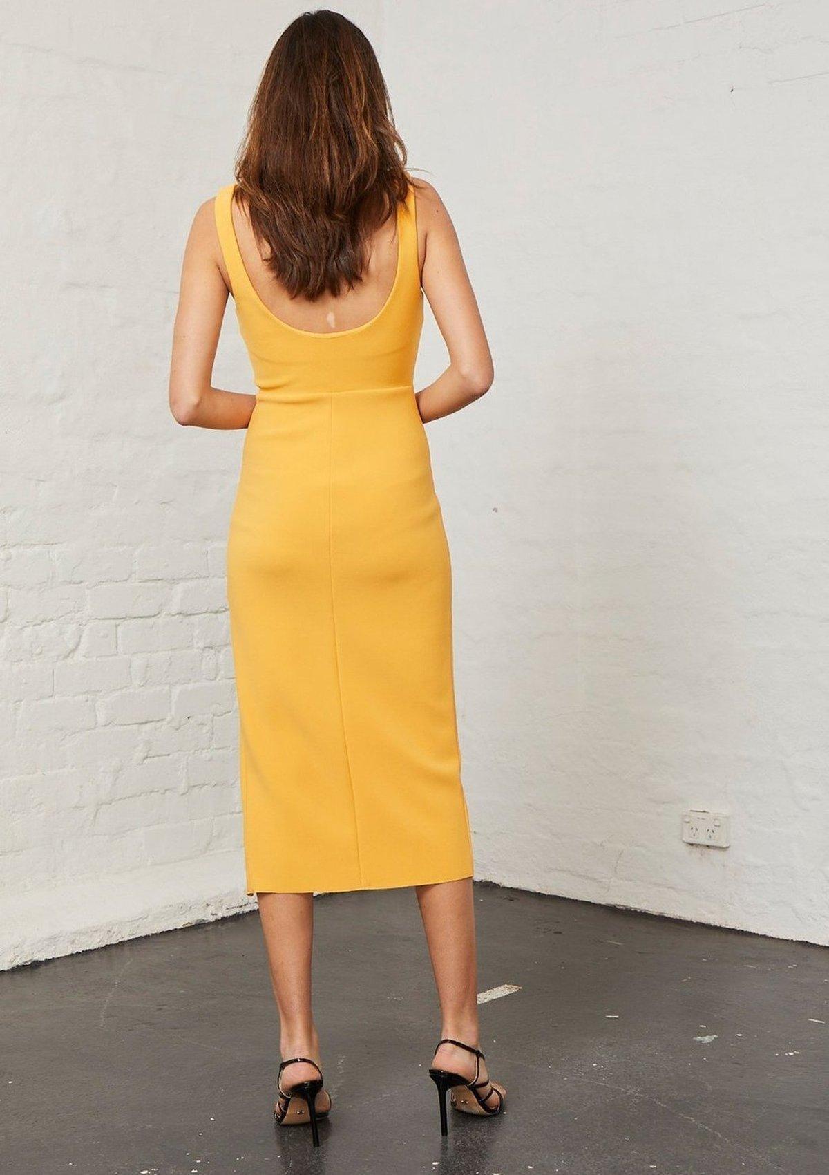 Bec & Bridge Elle Midi Dress Yellow Size 12 photo 3