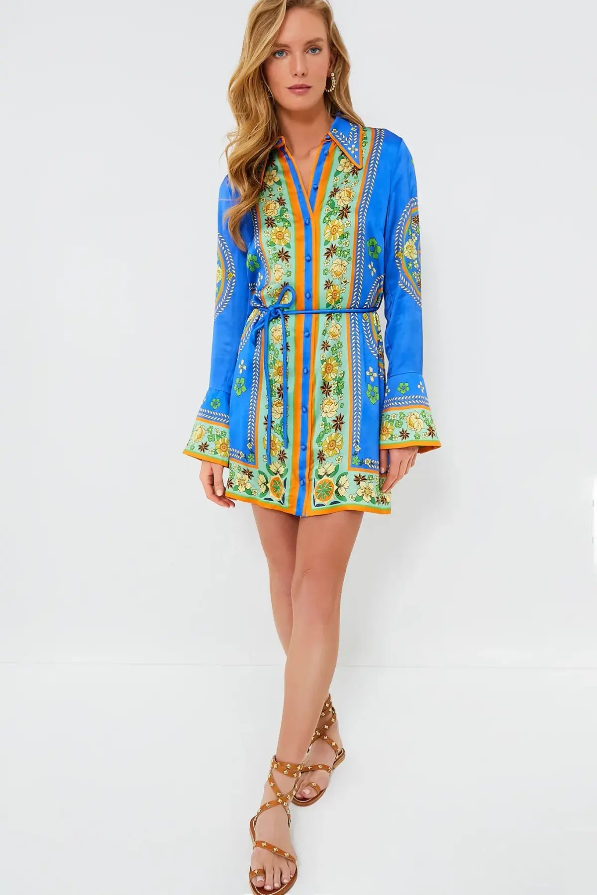 Alemais Linda Satin Mini Dress Blue Floral Size 14 photo 2