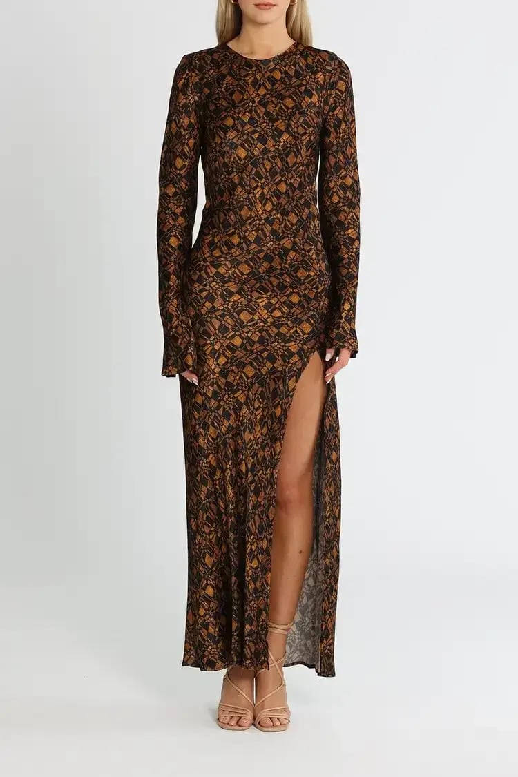 Bec and Bridge Checkmate Long Sleeve Maxi Dress in Brown Print Size 8 photo 2