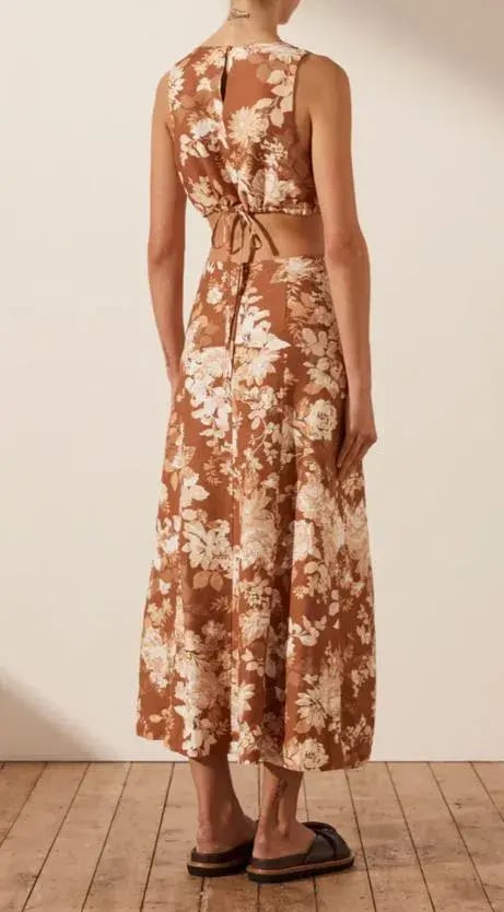 Shona Joy Capucine Linen Panelled Flare Midi Dress Floral Size 6 photo 3