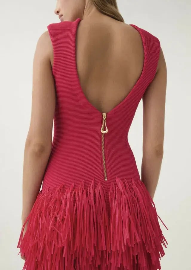 AJE Rushes Raffia Knit Mini Dress Hot Pink Size Large / Size 12 photo 2