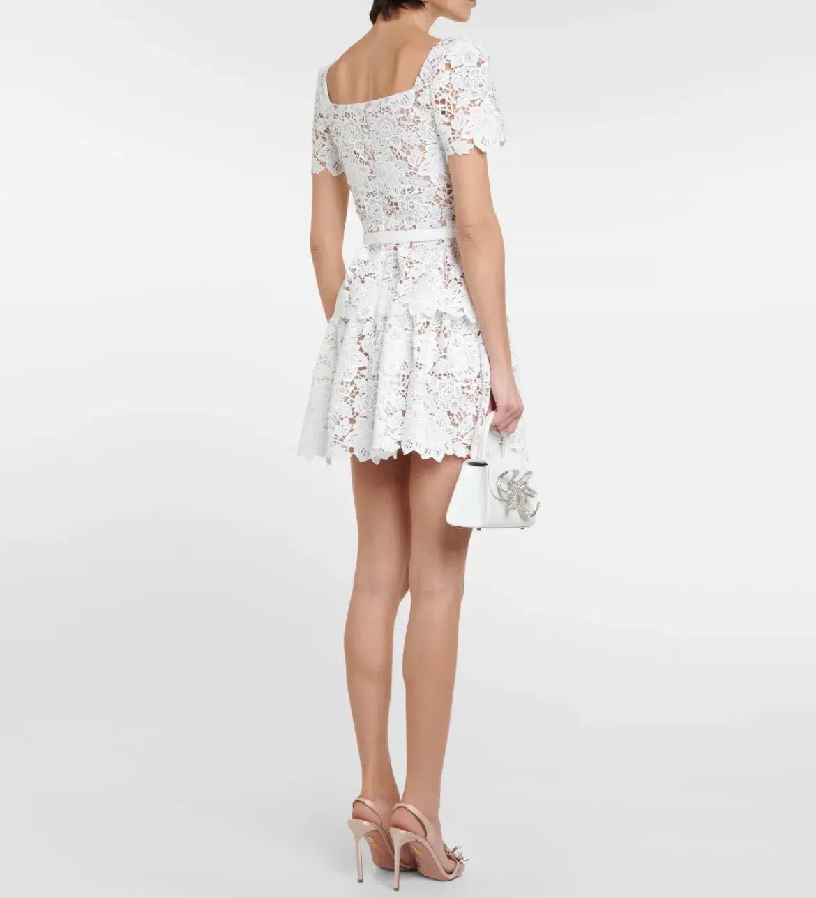 Self Portrait Bridal Lace Mini Dress White Size AU 8 photo 3