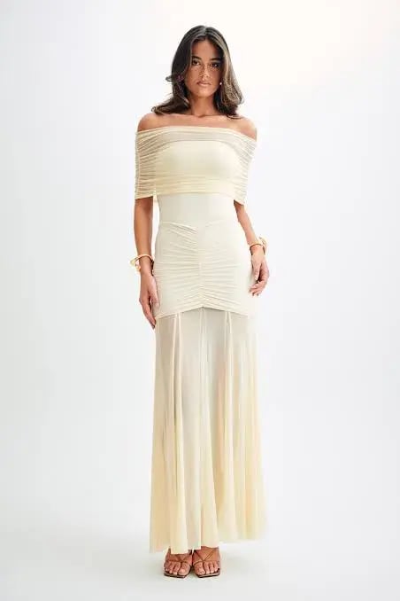 Meshki Caspian Slinky And Mesh Off Shoulder Maxi Dress Ivory Size M / AU 10 photo 2
