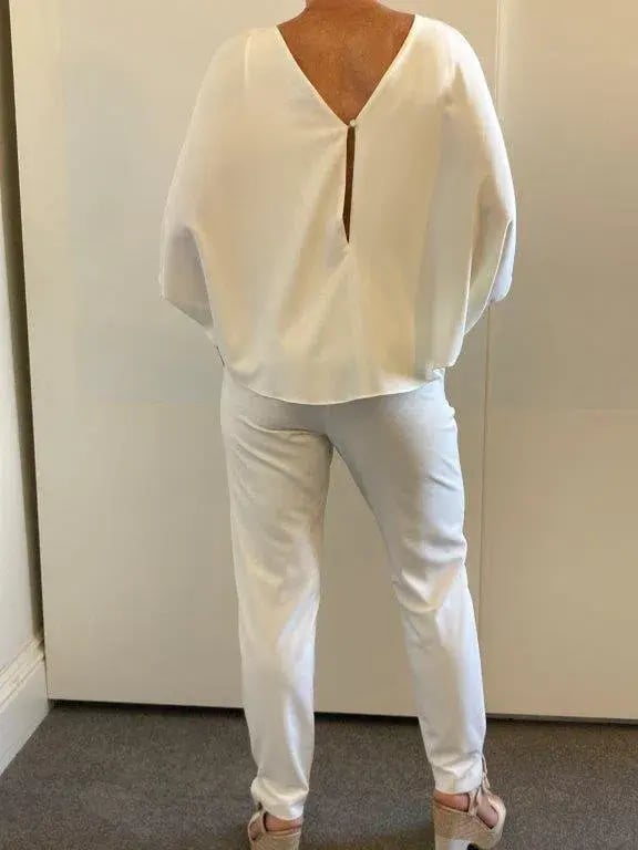 Halston Draped Crepe de Chine Jumpsuit White Size 8 photo 5