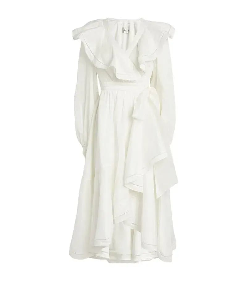 Aje Zoe Ruffle Wrap Midi Dress in Ivory Size 8 photo 4