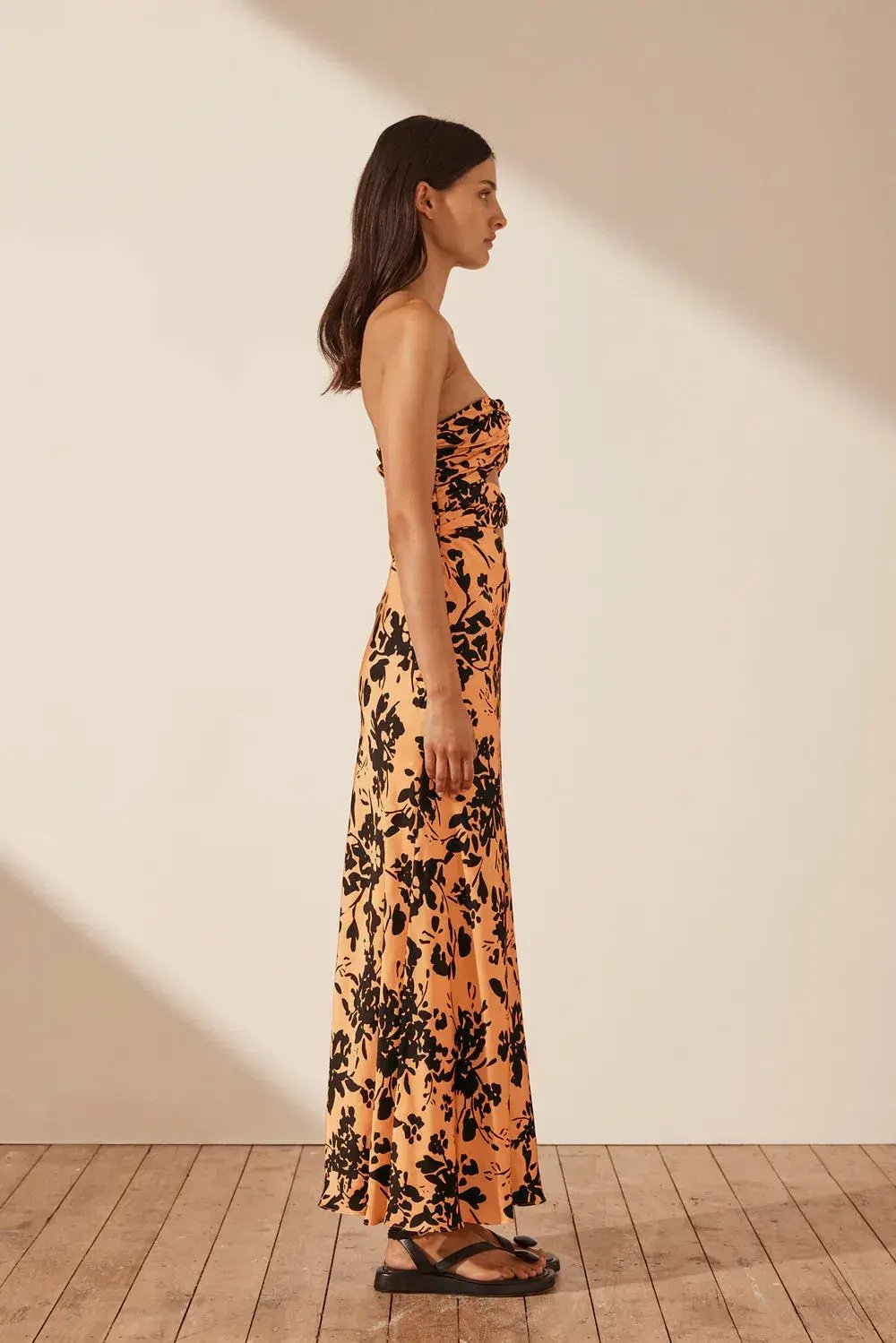 Shona Joy Solare Strapless Cut Out Ruched Midi Dress Floral Size 6 photo 2