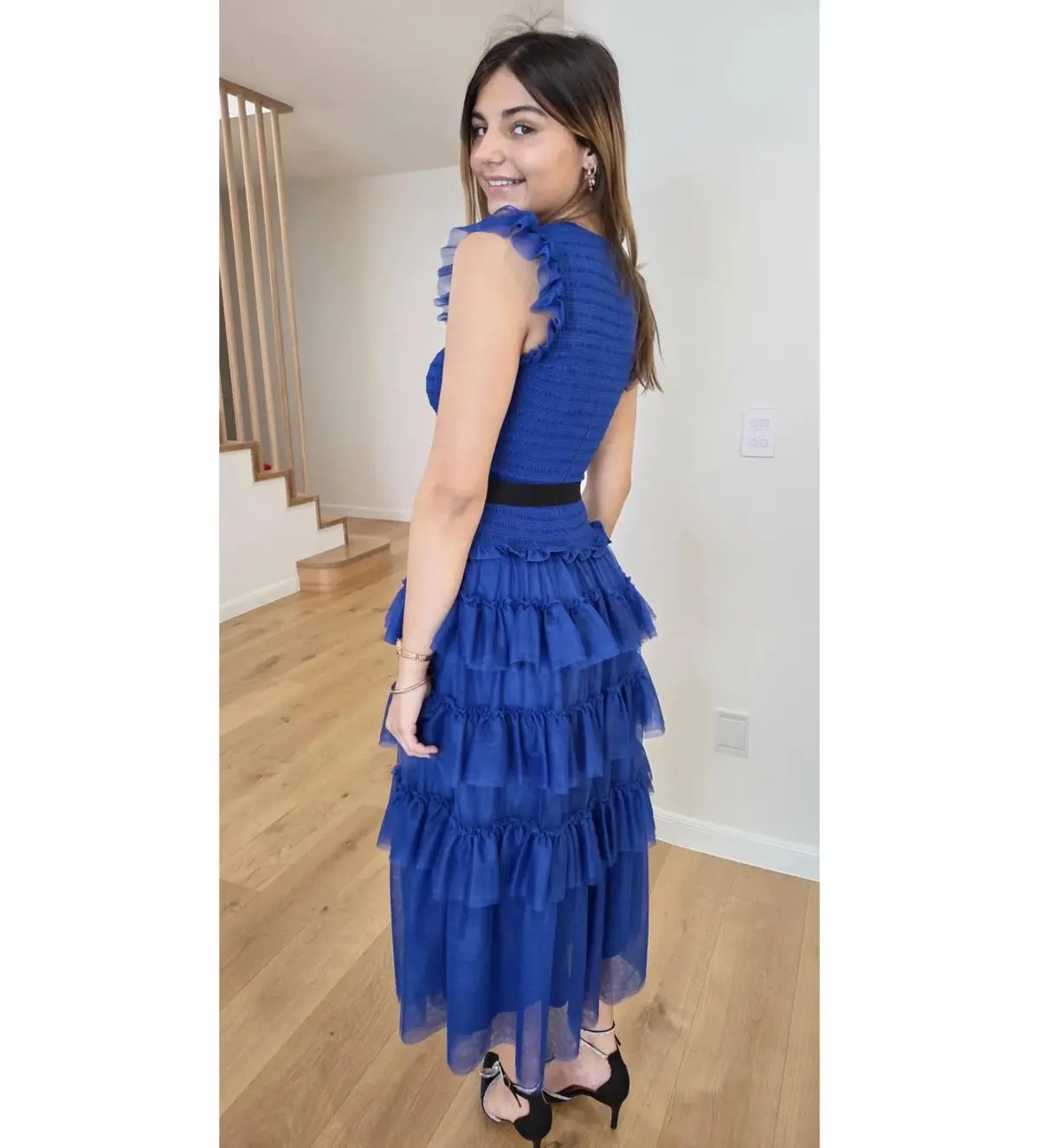 ME+EM Ethereal Tulle Shirred Midi Dress Electric Blue Size AU 8 photo 6