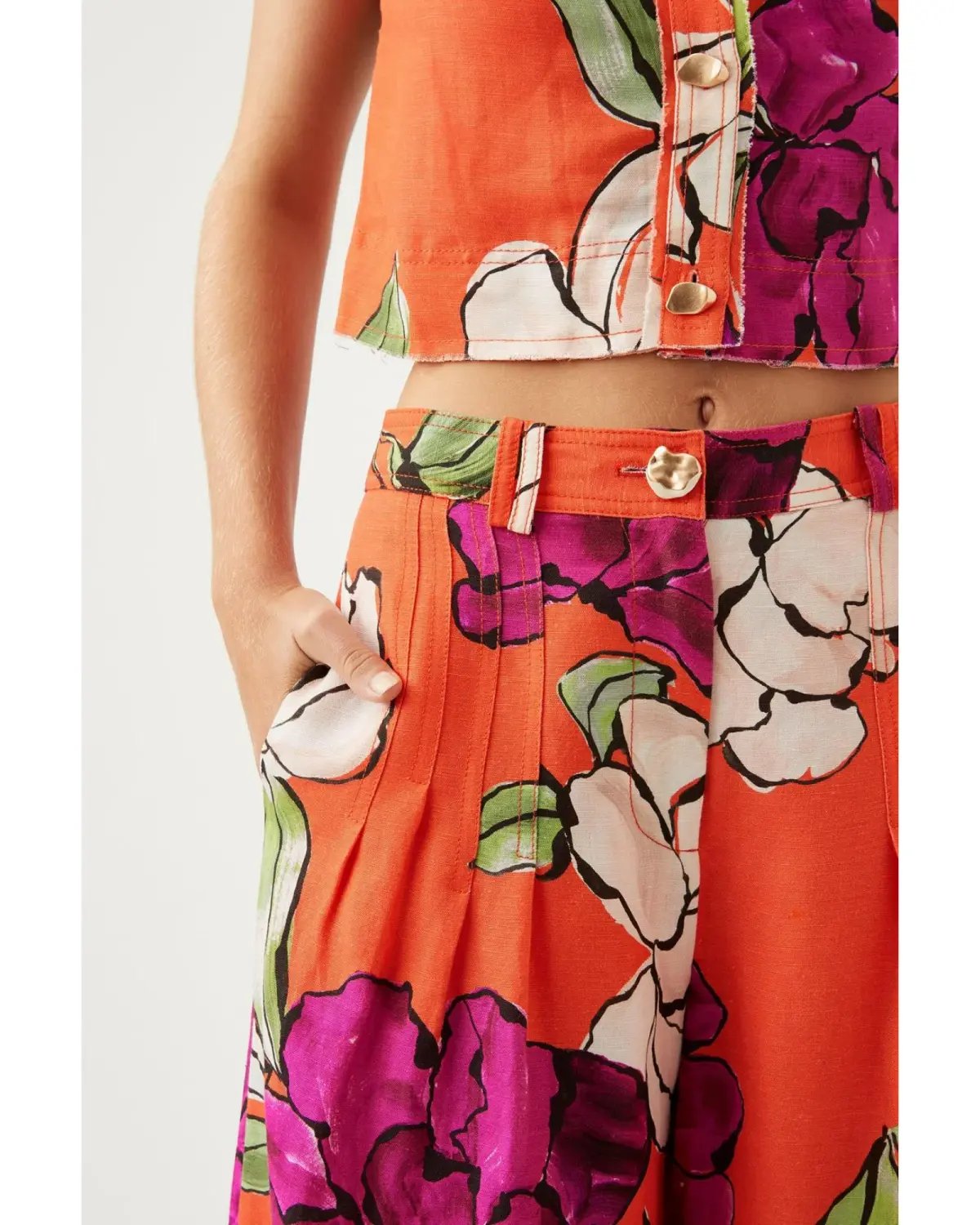 Aje Dazzling Floral Wide Leg Pant in Vivid Camellia Size XL / AU 14 photo 4