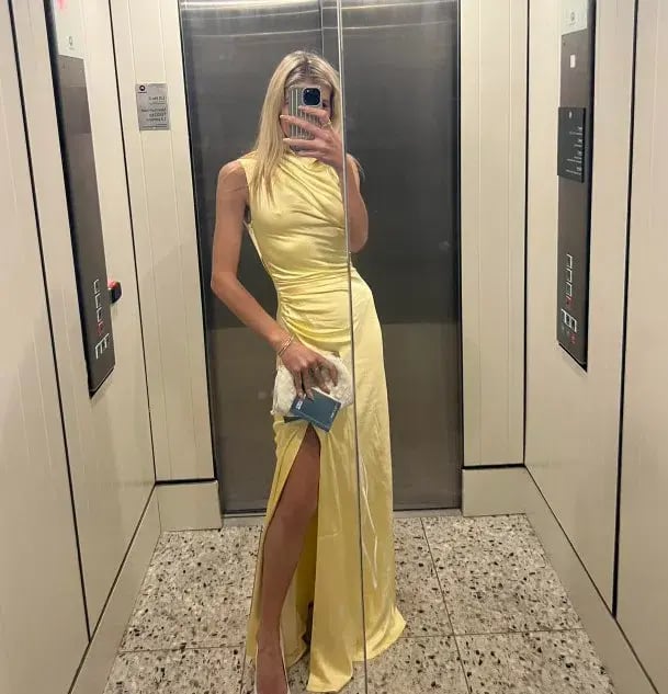 Misha Costantina Satin Gown in Soft Gold Yellow Size 8/S photo 9