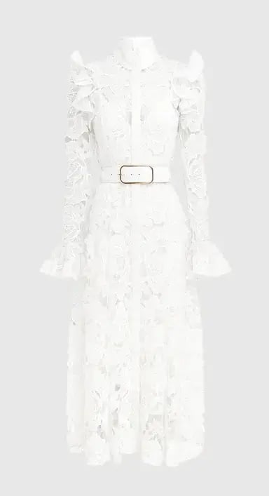 Leo Lin Aliyah Lace Butterfly Sleeve Midi Dress in Snow / White Size 10 photo 5