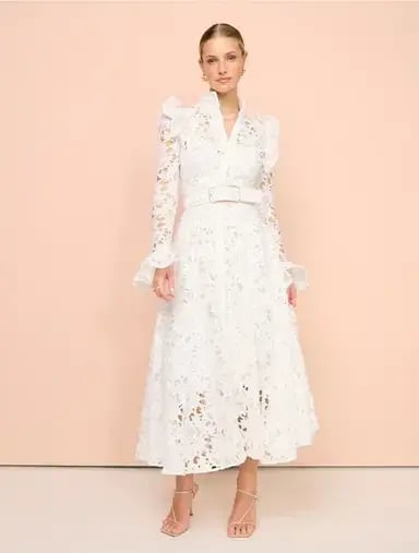 Leo Lin Aliyah Lace Butterfly Sleeve Midi Dress in Snow / White Size 10 photo 4