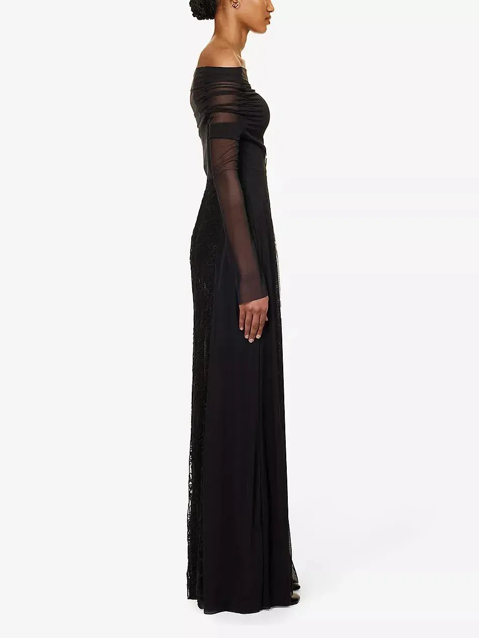 Camilla & Marc Nolana Semi Sheer Full Length Evening Dress Black Size 14 photo 2