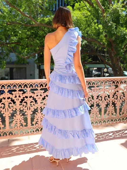By Nicola Adrift Frill Maxi Dress in Cornflower Blue Size AU 12 photo 3