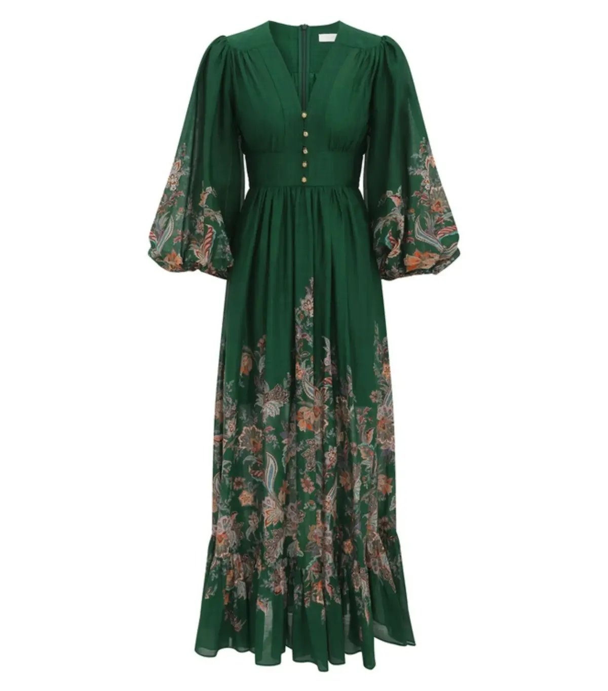 Zimmermann Rhiannon Plunge Maxi Dress Green Multi Paisley Size 4 / AU 16 photo 3
