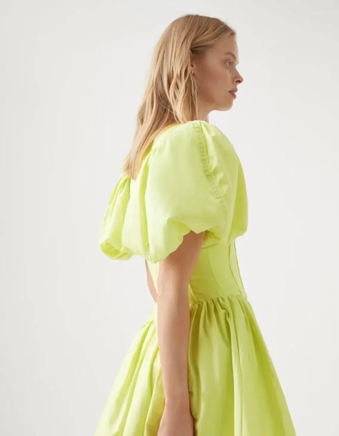 Aje Gianna Puff Sleeve Mini Dress Lime Green Size 10 / M photo 3