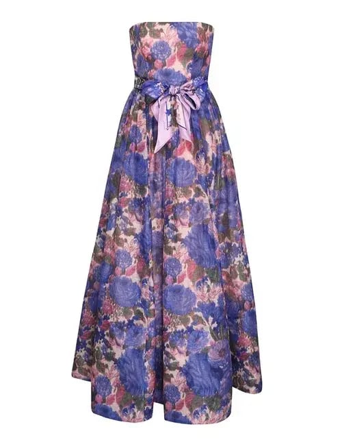 Zimmermann High Tide Strapless Dress Purple Ikat Floral Size 0 / AU 8 photo 3