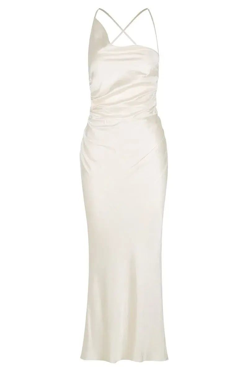 Shona Joy La Lune Asymmetrical Bias Cowl Midi Dress in Cream Size 10 photo 6