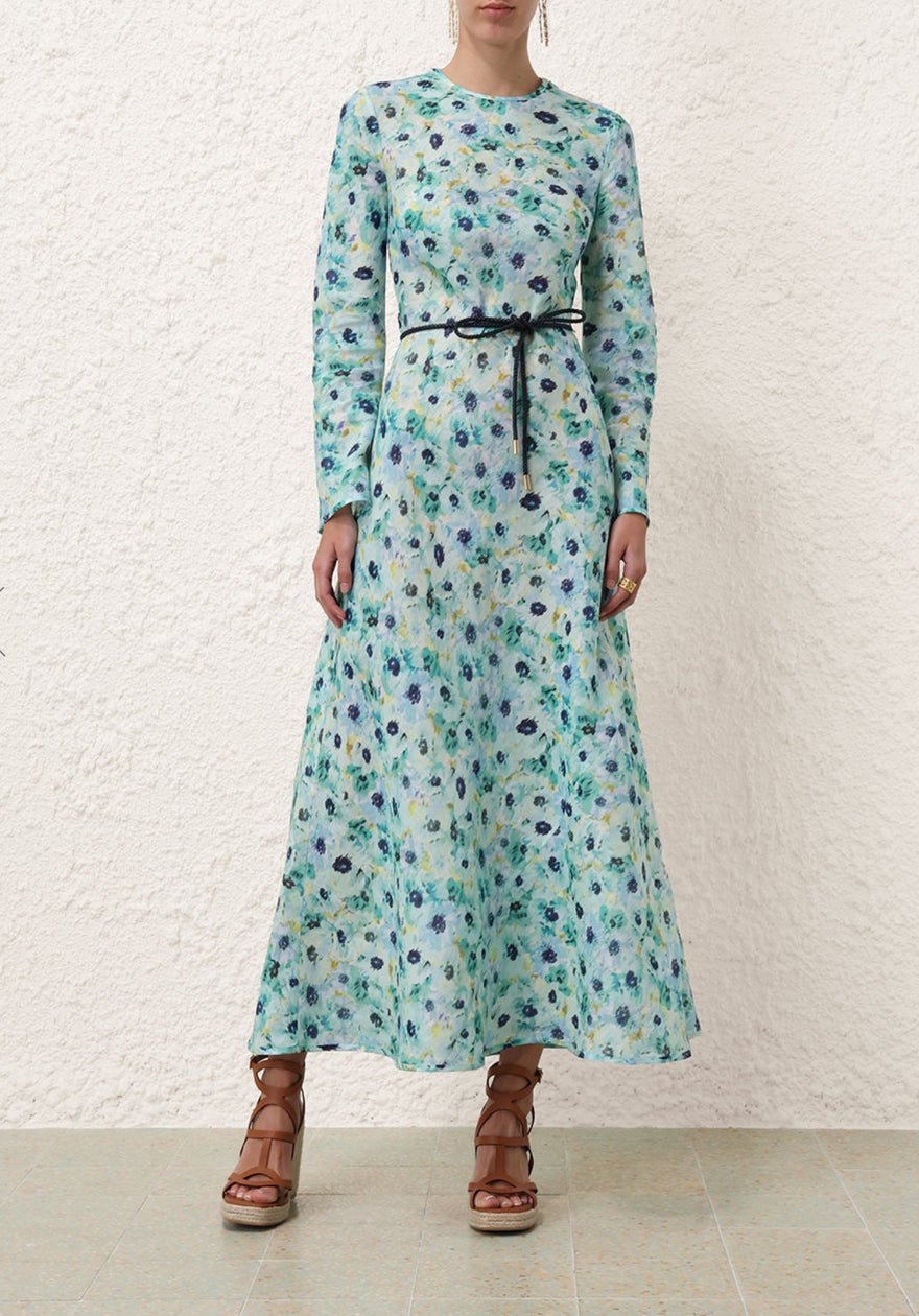 Zimmermann Lightburst Bias Long Dress In Aqua Floral photo 3