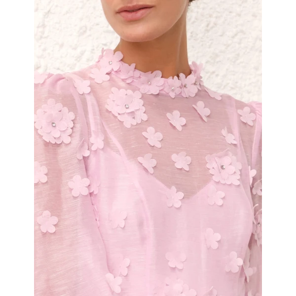 Zimmermann Lift Off Floral Applique Mini Dress In Pink photo 3