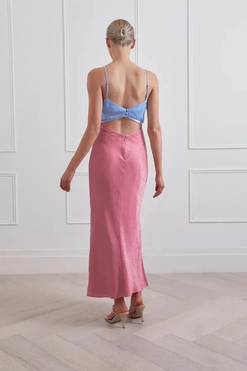 San Sloane Alona Midi Dress Pink and Blue Size 10 photo 3