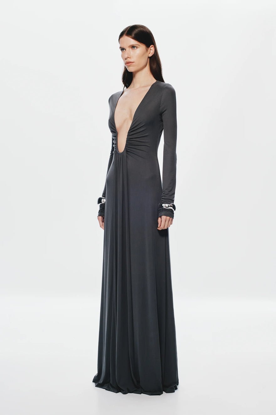 Misha Collection Jennifer Cupro Long Sleeve Maxi Dress - Vulcan Grey photo 2
