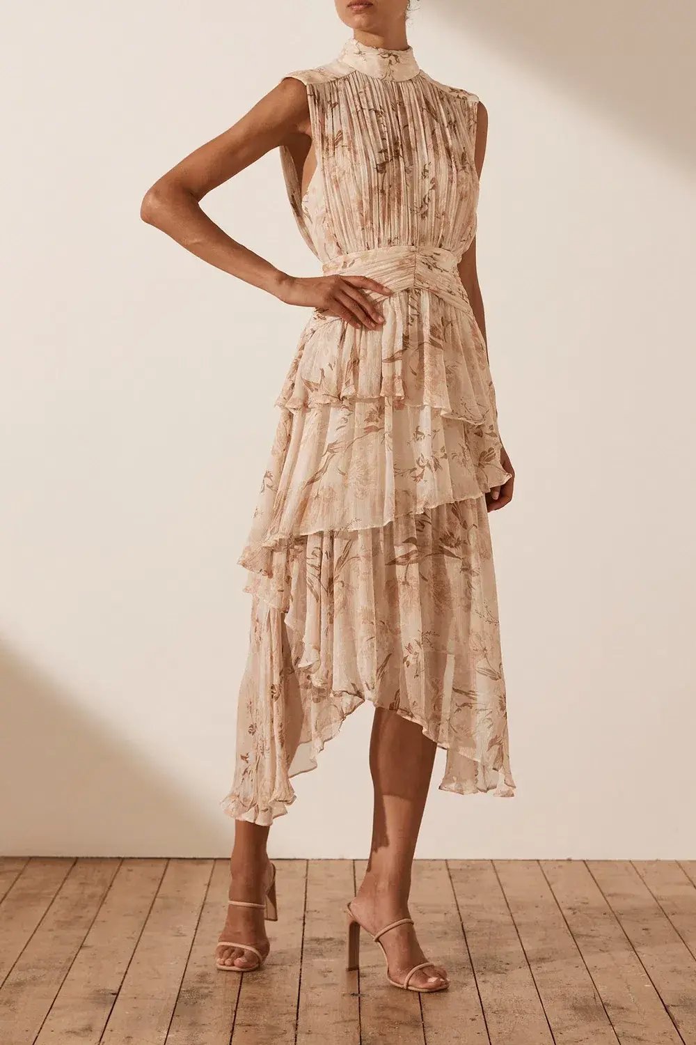 Shona Joy Nina Sleeveless Ruched Midi Dress Print Size 8 photo 2