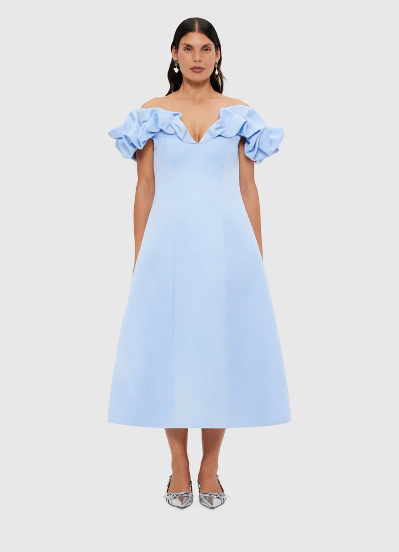 Leo Lin Annie Off Shoulder Frill Midi Dress - Sky Blue photo 3
