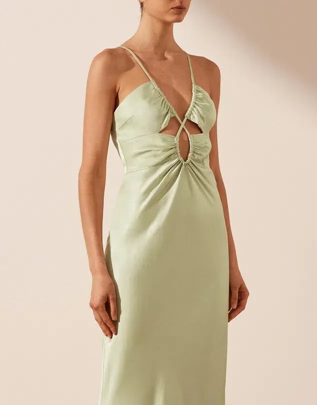 Shona Joy Angelica Keyhole Lace Front Midi Dress in Aloe Vera Size 8 photo 3