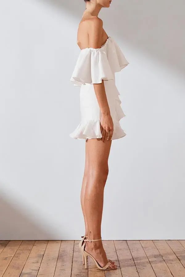 Shona Joy Savannah OTS Ruffle Mini Dress White Size 10 photo 2