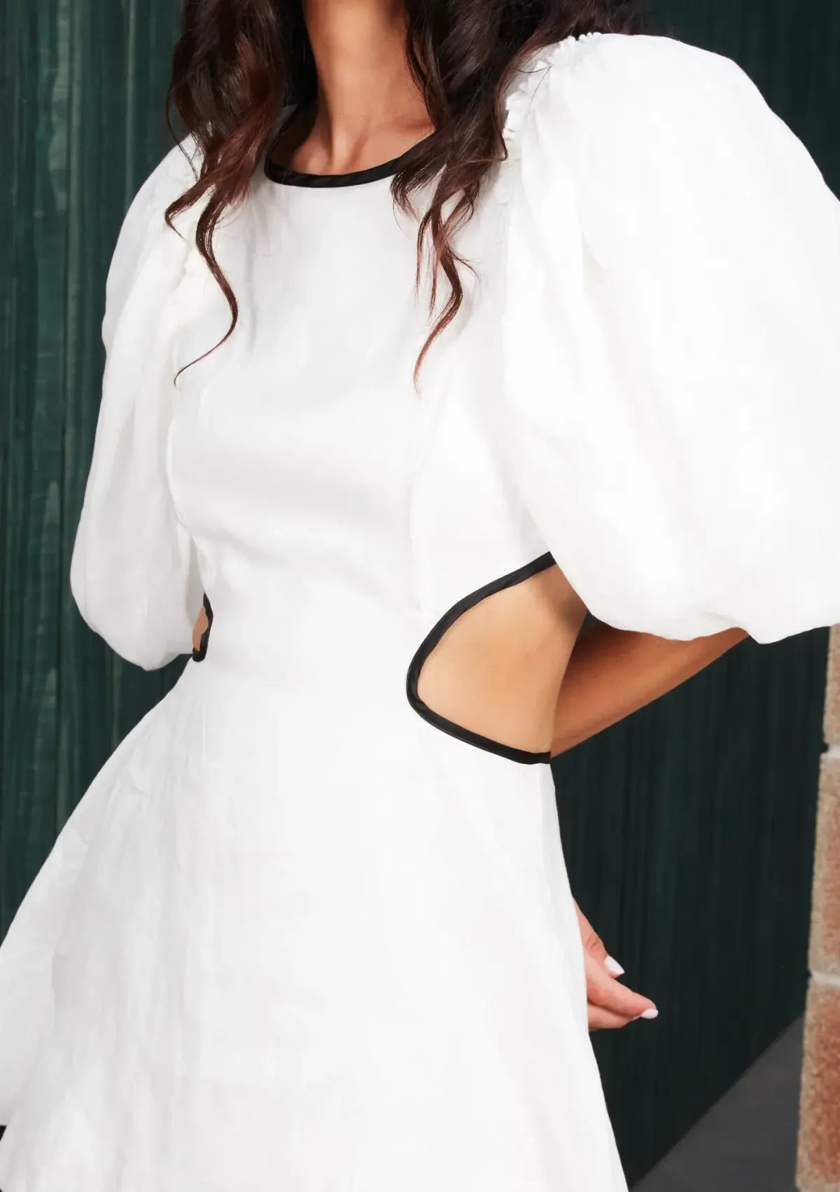 Mackenzie Mode Puff Sleeve Cutout Linen Maxi Tiered Dress White Size 10 photo 4