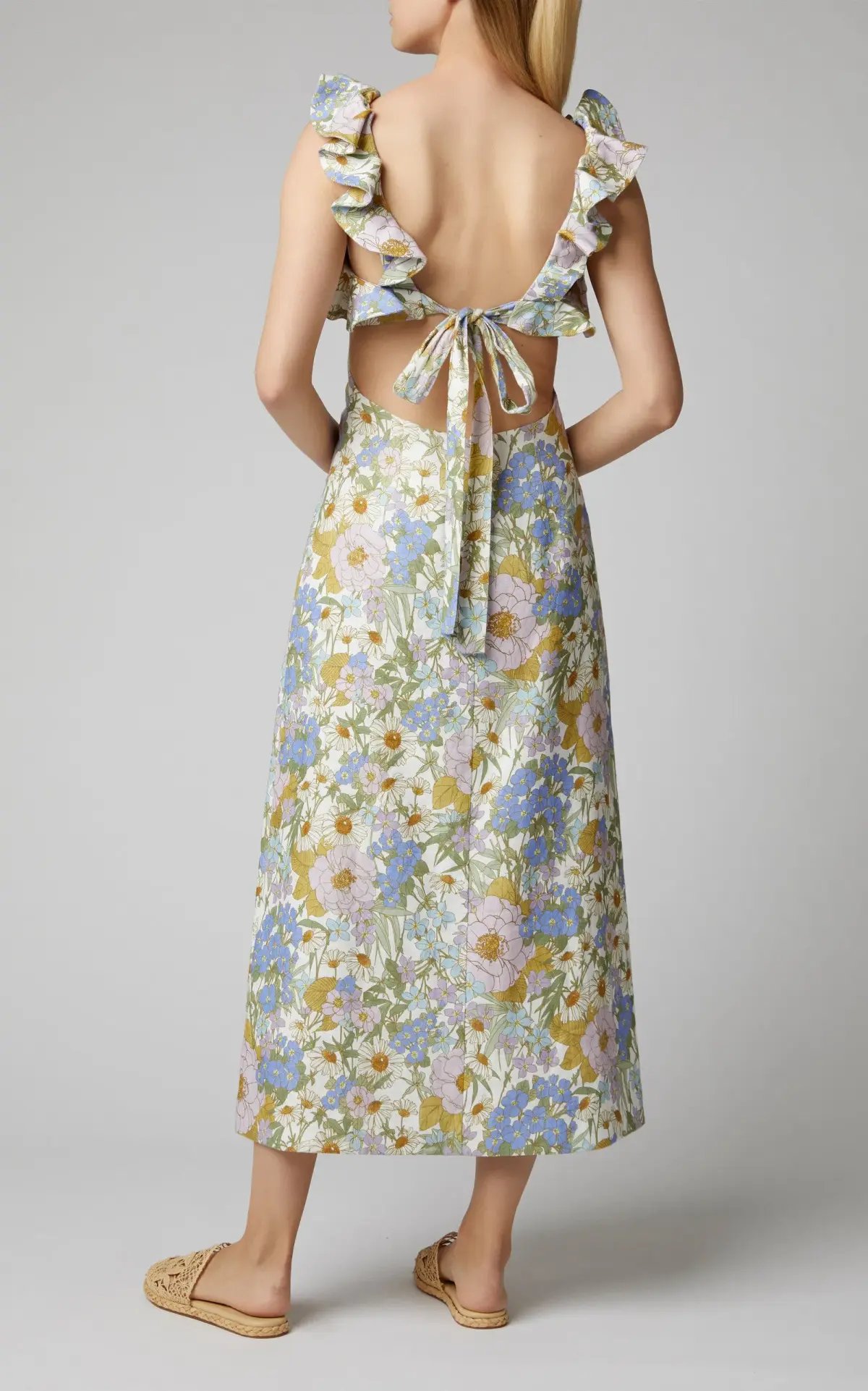 Zimmermann Super Eight Frilled Midi Dress Blue Meadow Floral Size 6 photo 3