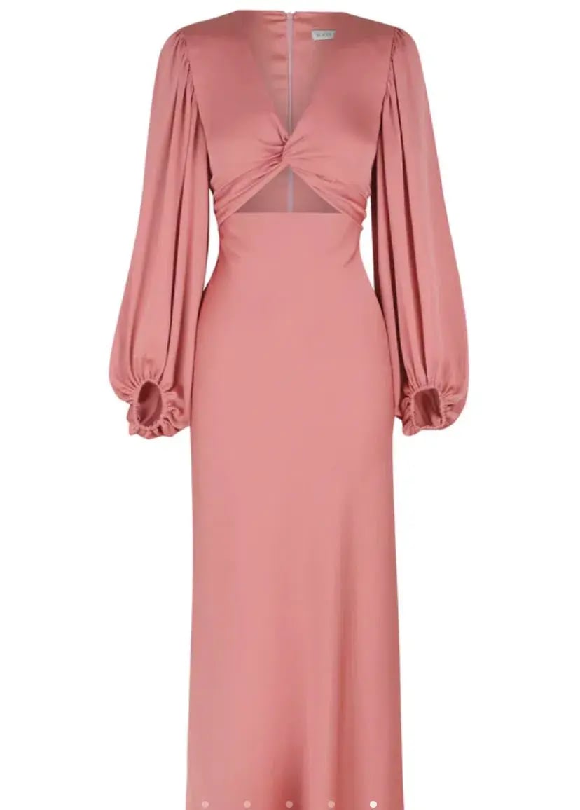 Shona Joy Luxe Twist Front Balloon Sleeve Midi Dress Dusty Pink Size 14 photo 6
