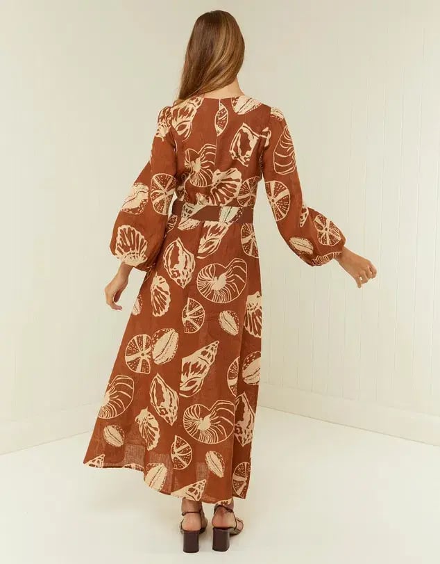 Palm Noosa Melrose Belted Long Sleeve Dress Brown Size 14 photo 3