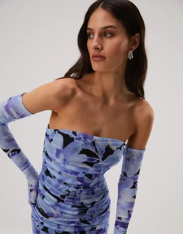 Misha Cosimo Mesh Midi Dress with Gloves Floral Size 8/S photo 4