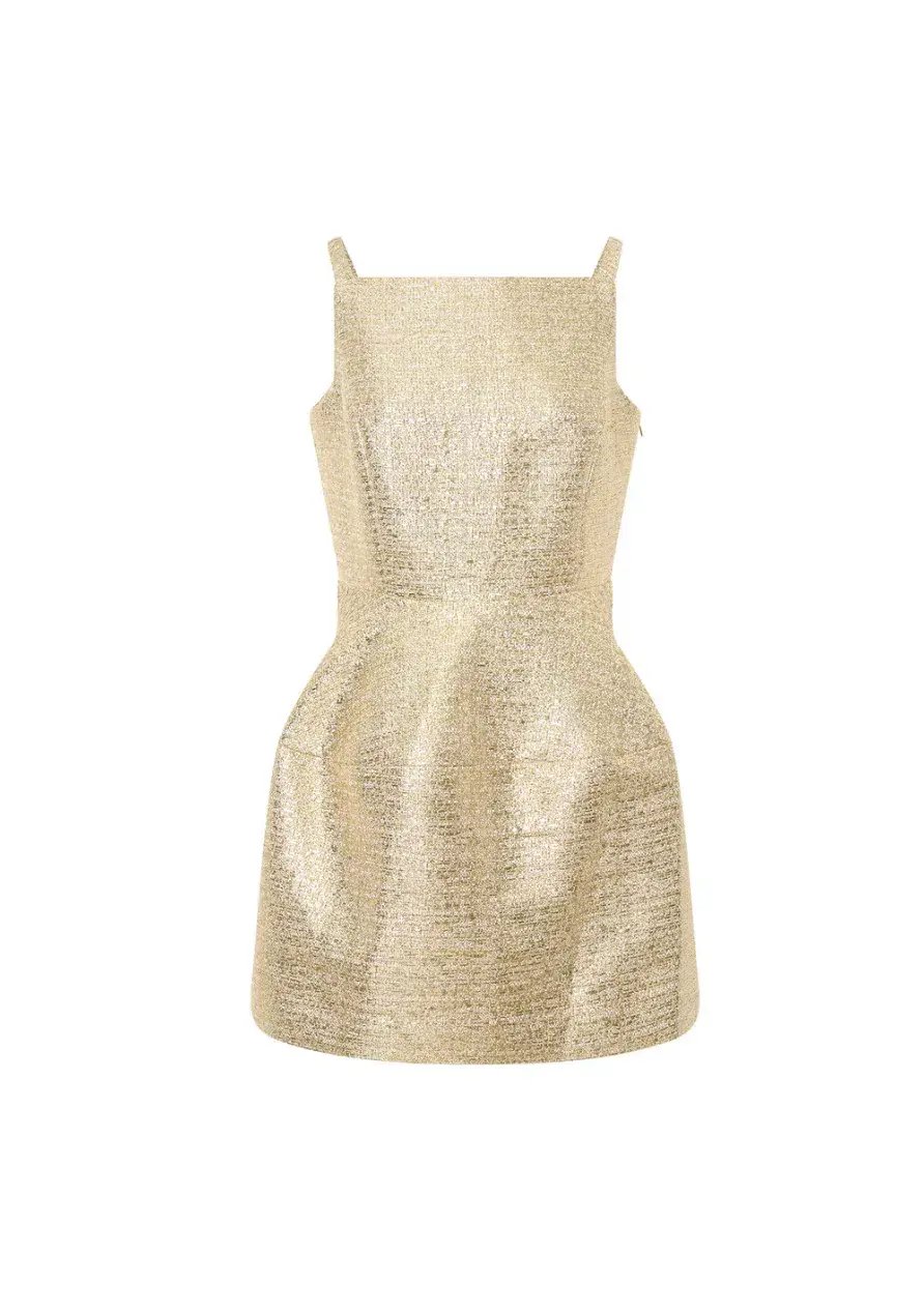 Oroton Metallic Mini Dress Gold Size 10 photo 6