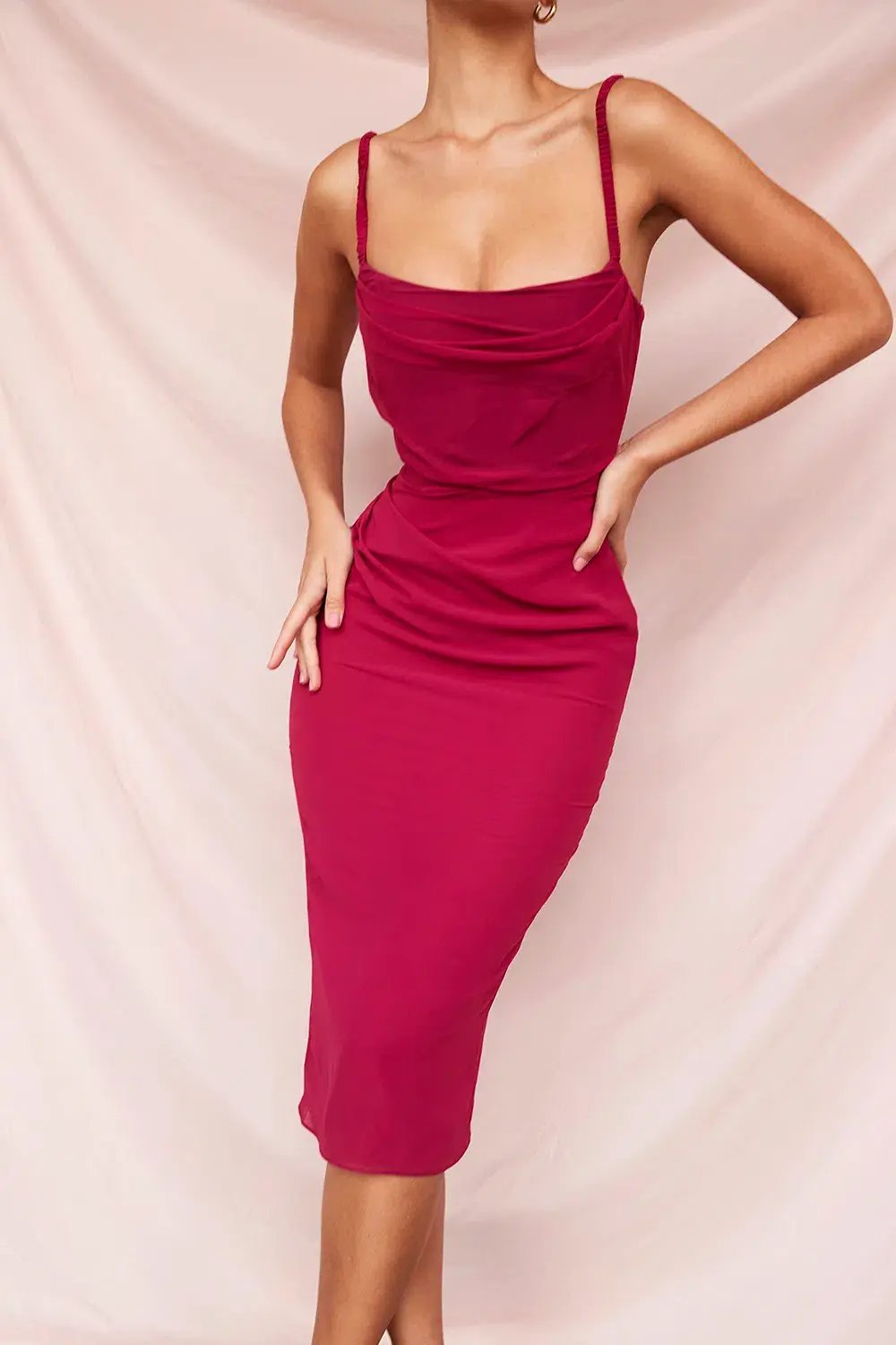 House of CB Jamille  Draped Corset Midi Dress Berry Size S/Au 8 photo 5