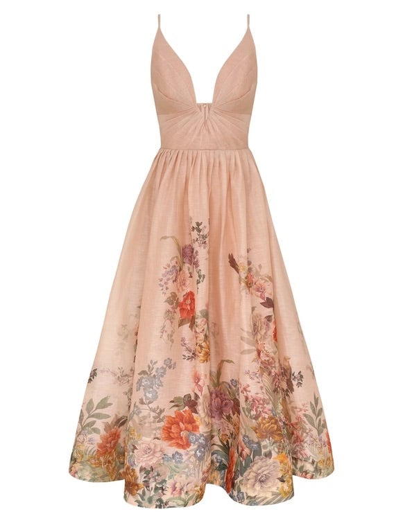 Zimmermann Pavilion V Neck Midi Dress - Peach Multi Floral photo 3