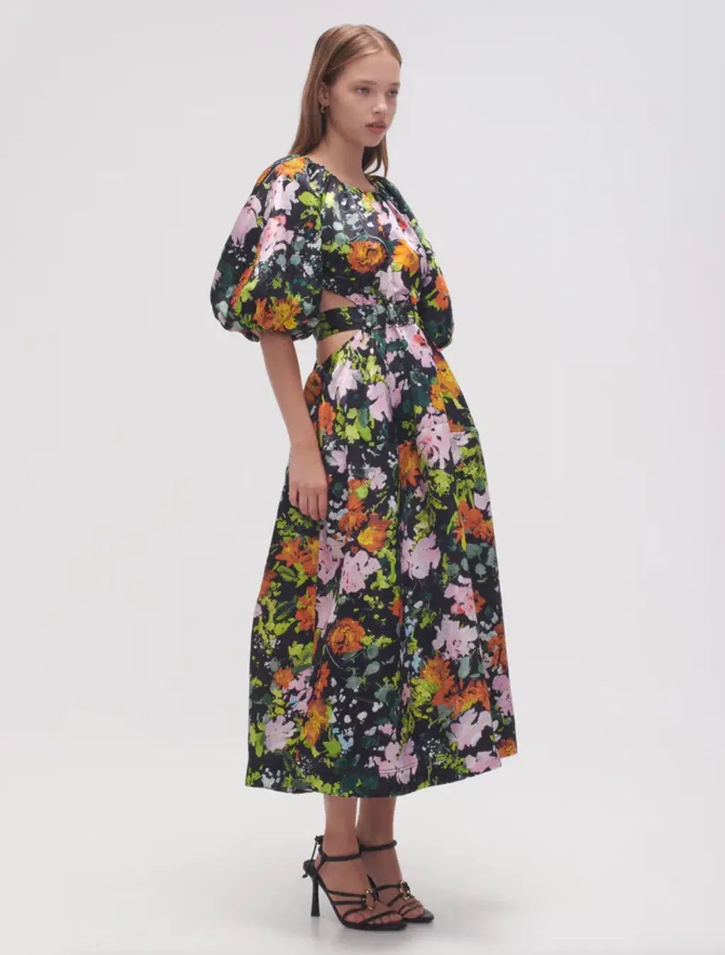 Aje Mimosa Cutout Midi Dress Midnight Floral Size 4 photo 2