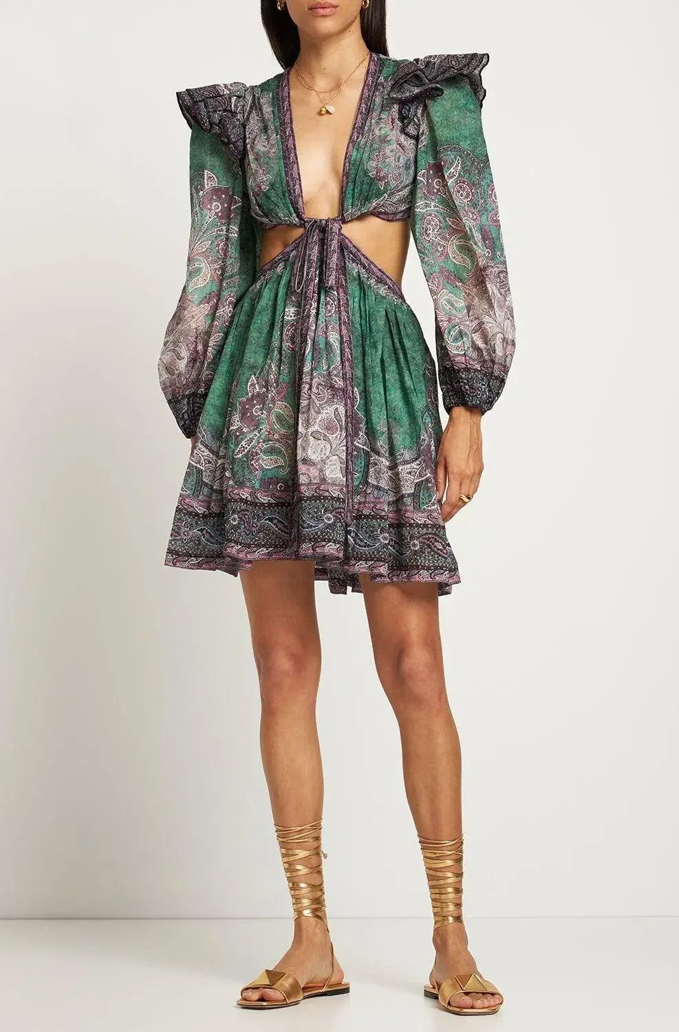 Zimmermann Anneke Ruffle Mini Dress Teal Paisley Size 3 / AU 14 photo 2