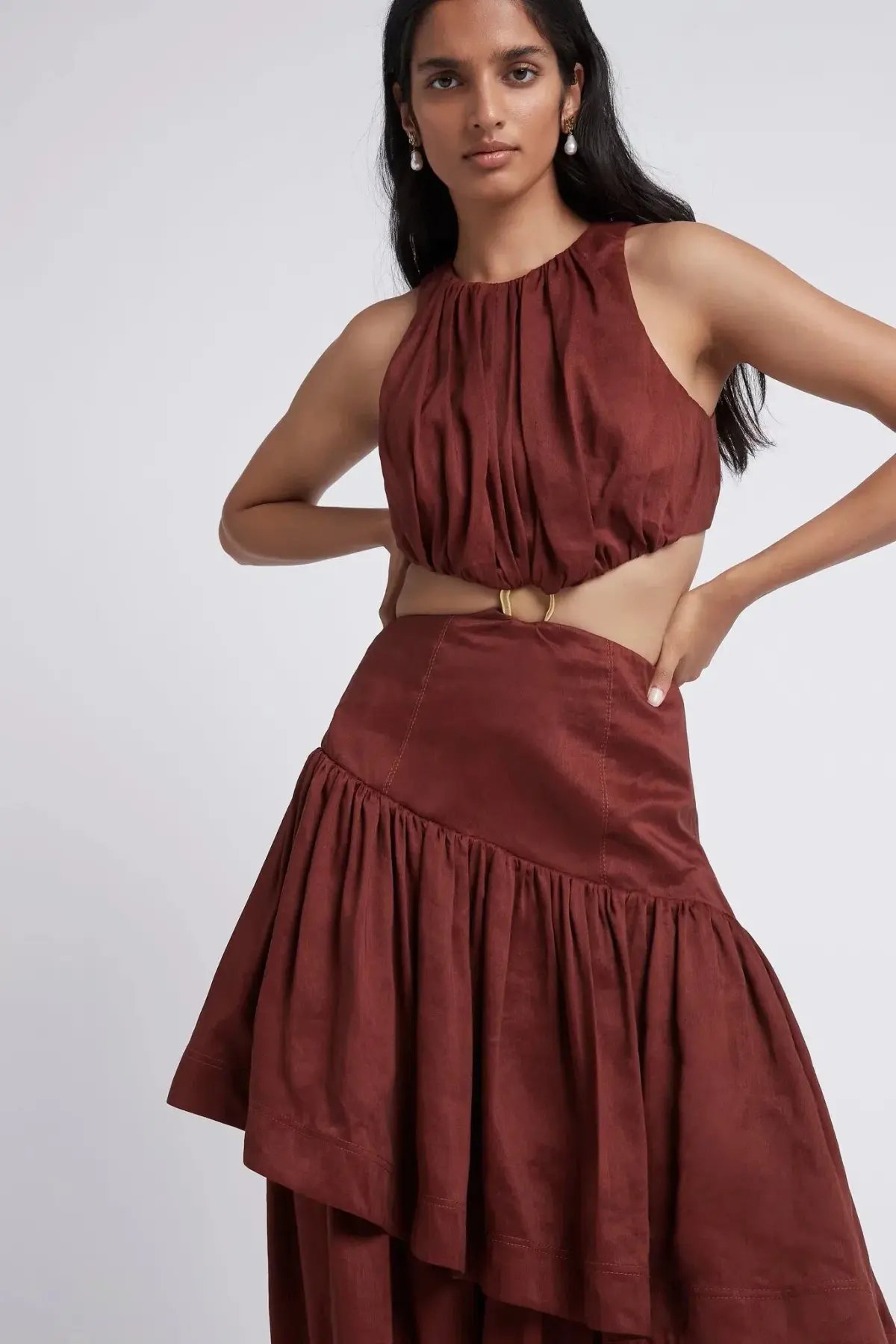 Aje Caliente Cut Out Dress Brown Size 10 photo 2