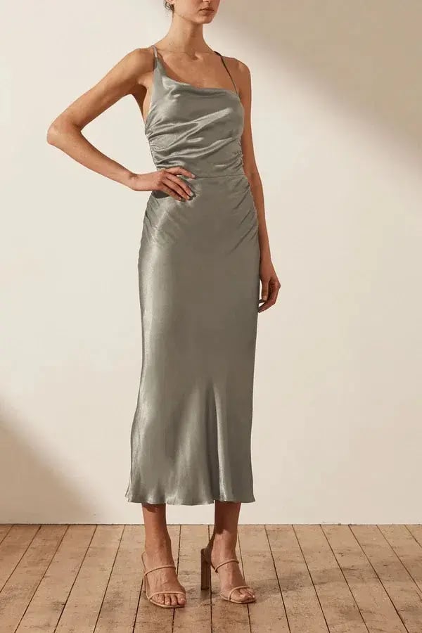 Shona Joy La Lune Asymmetrical Bias Cowl Midi Dress Sage Size 8 photo 2