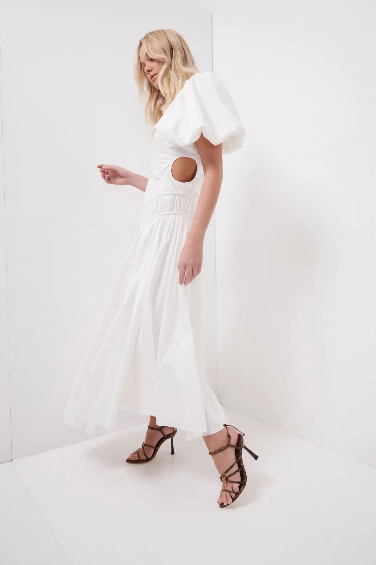 Aje Siren Drawstring Midi Dress Ivory Size 10 photo 5