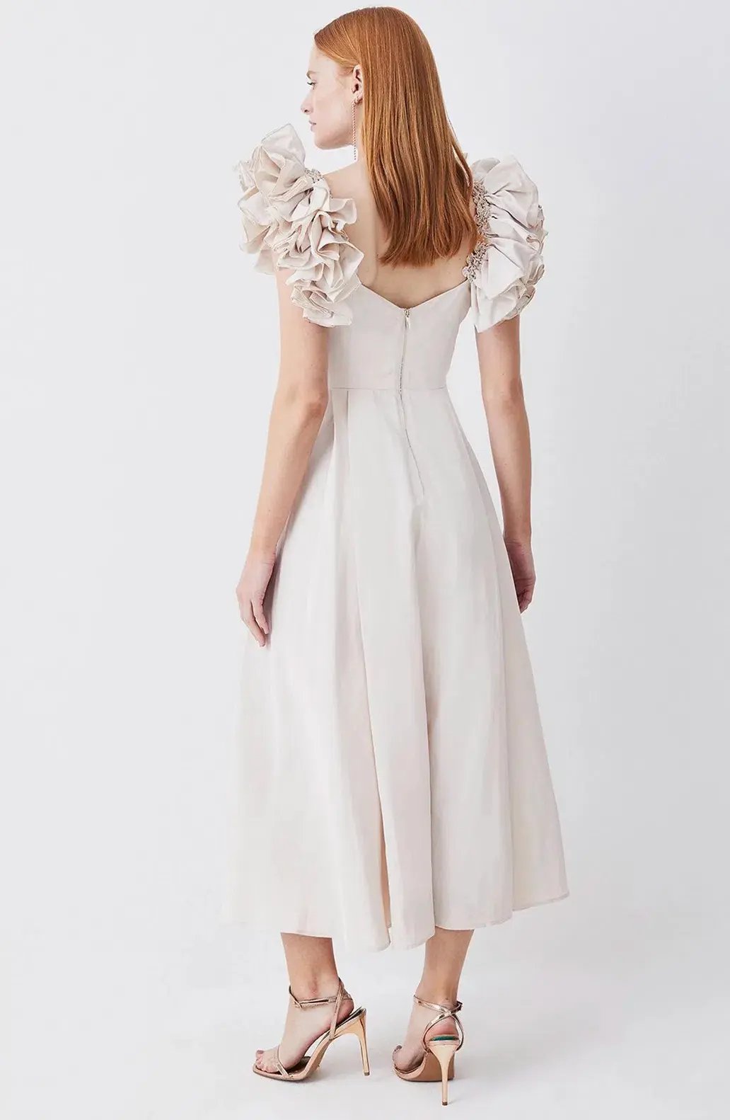 Karen Millen Lydia Millen Petite Taffeta Ruffle Woven Dress Ivory Size XS / AU 6 photo 2