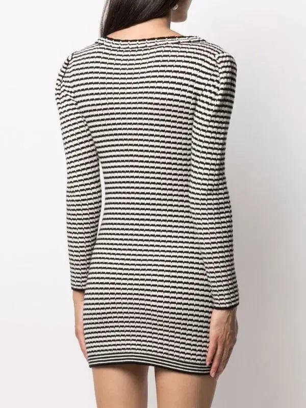 Self Portrait Stripe-detail Knitted Dress Black/White Size S/Au 8 photo 5
