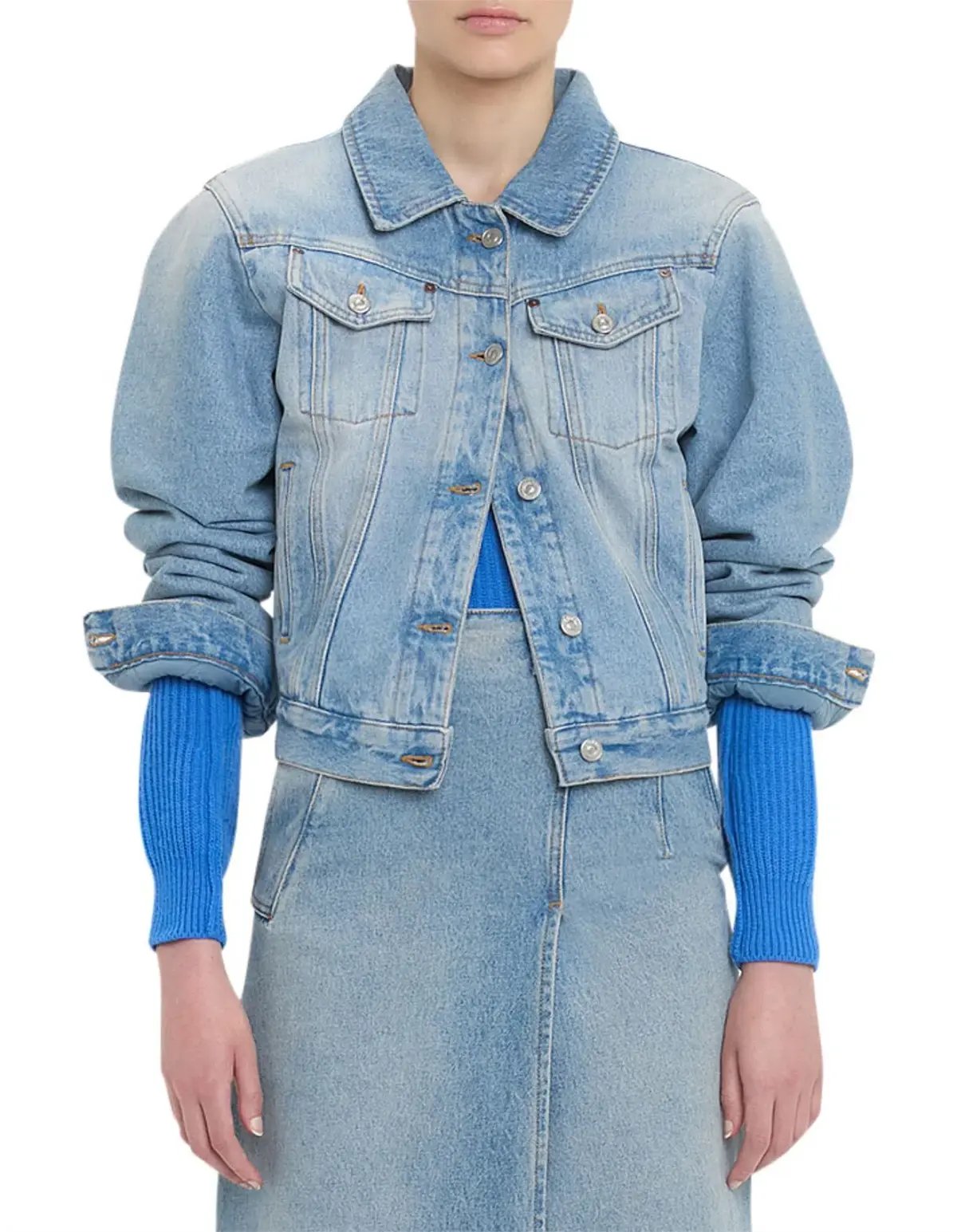 Victoria Beckham Padded Denim Jacket Pale Blue Wash Size photo 2