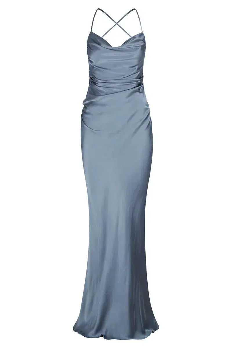 SHONA JOY LA LUNE LACE BACK MAXI DRESS - BLUE SMOKE (SIZE 10) photo 3